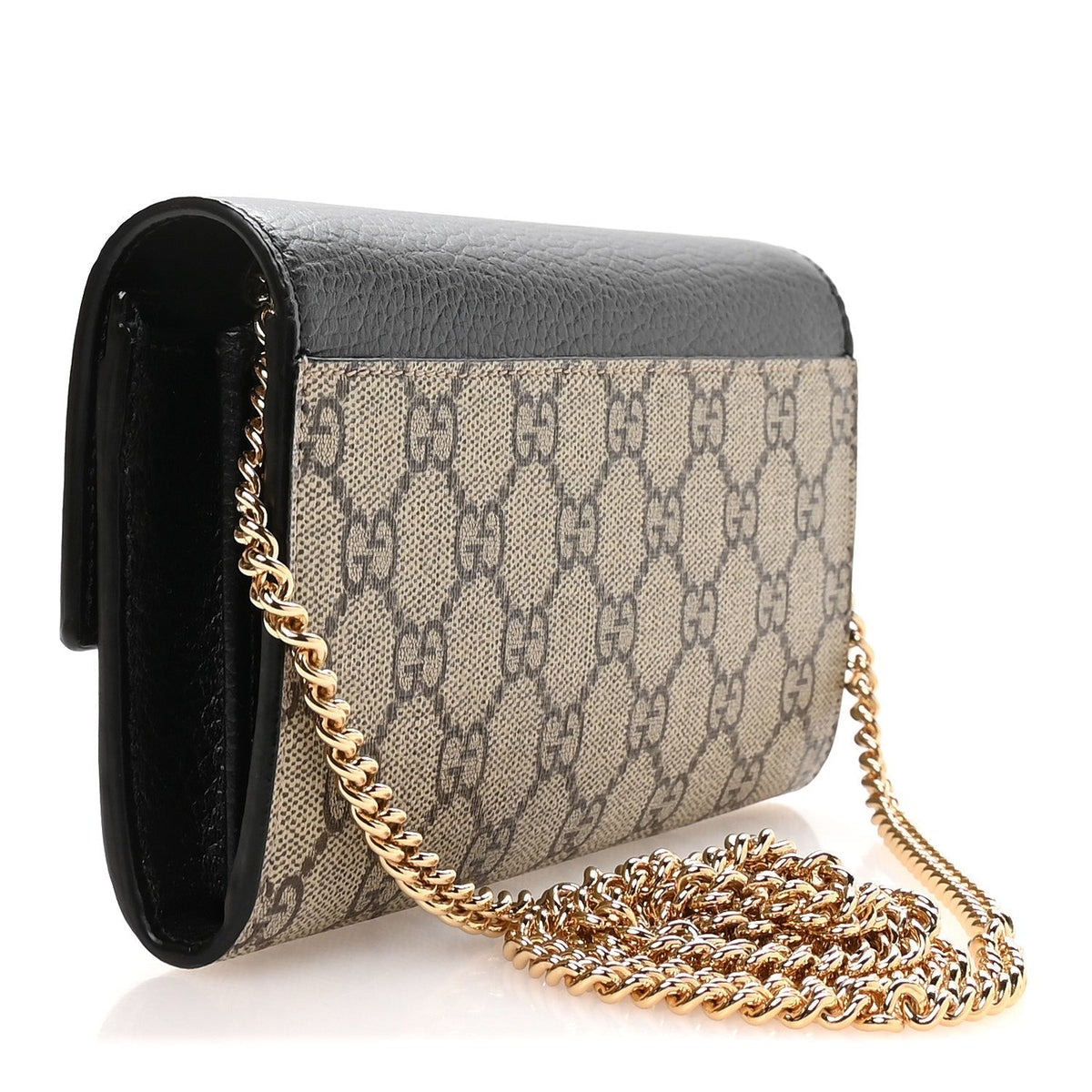 Dollar Calfskin GG Supreme Monogram Petite GG Marmont Wallet Chain Bag Black Beige Ebony