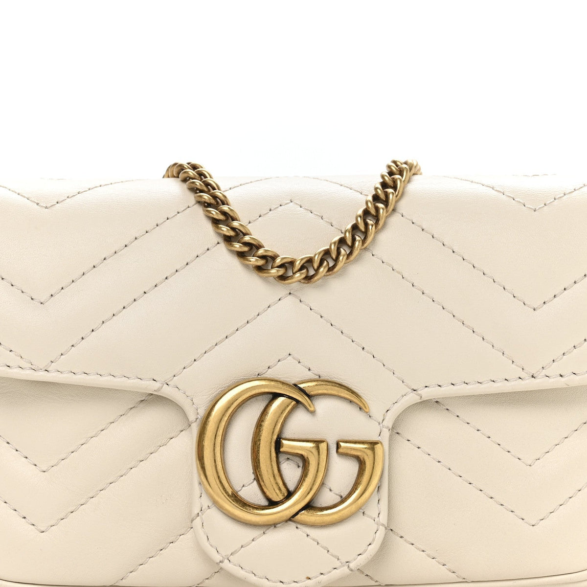 Calfskin Matelasse Super Mini GG Marmont Shoulder Bag White