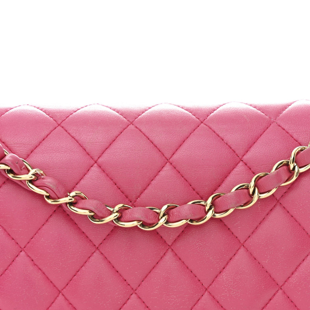 Lambskin Quilted Medium Double Flap Fuchsia