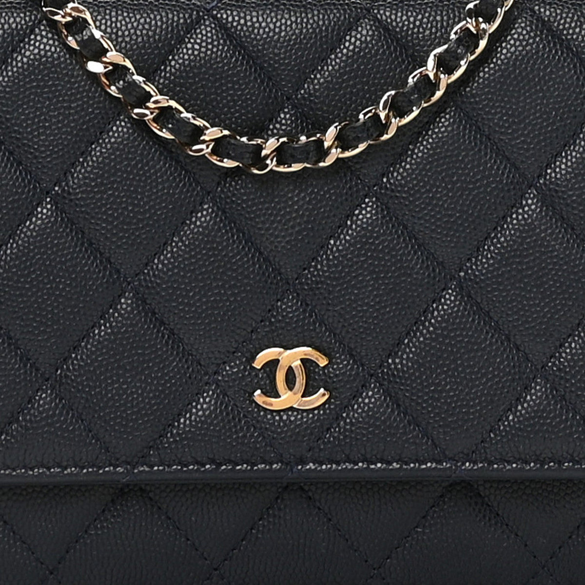 Caviar Quilted Wallet on Chain WOC Navy Blue