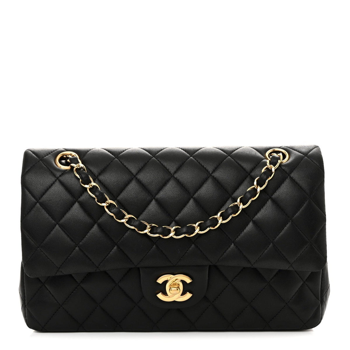 Lambskin Quilted Medium Double Flap Black