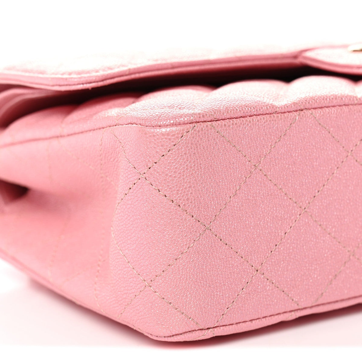 Iridescent Caviar Quilted Medium Double Flap Rose Pink