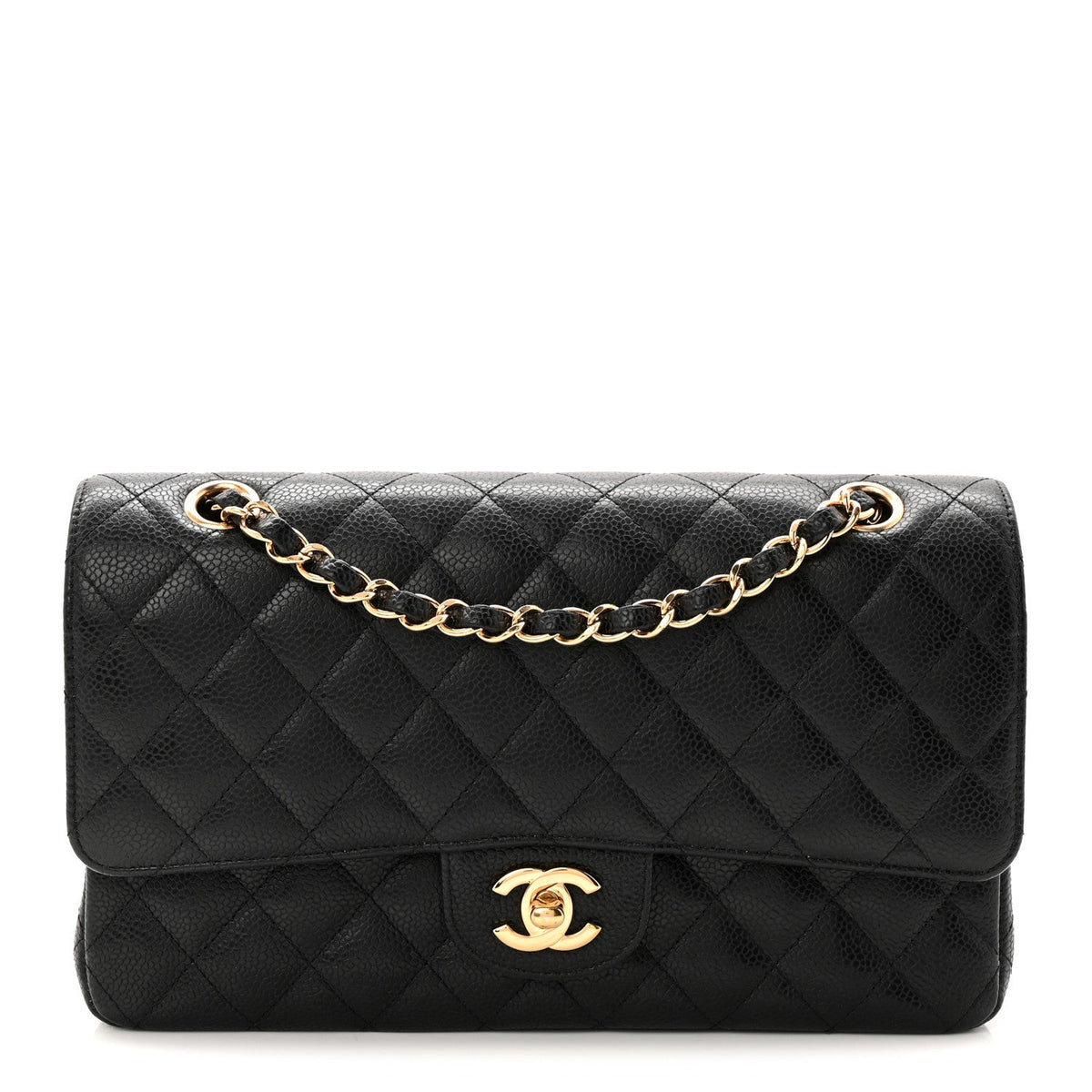 Caviar Quilted Medium Double Flap Black