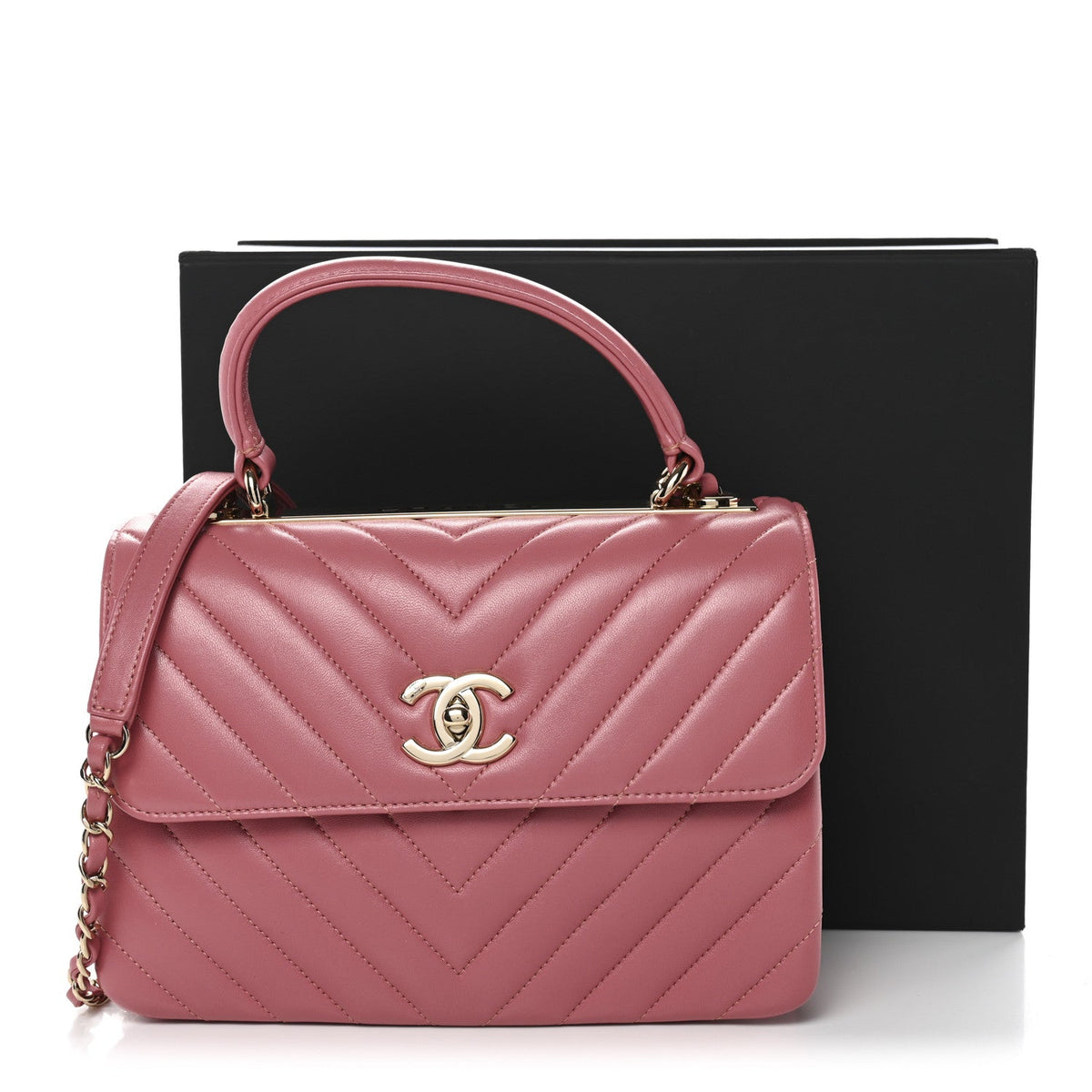 Lambskin Chevron Quilted Small Trendy CC Dual Handle Flap Bag Rosewood