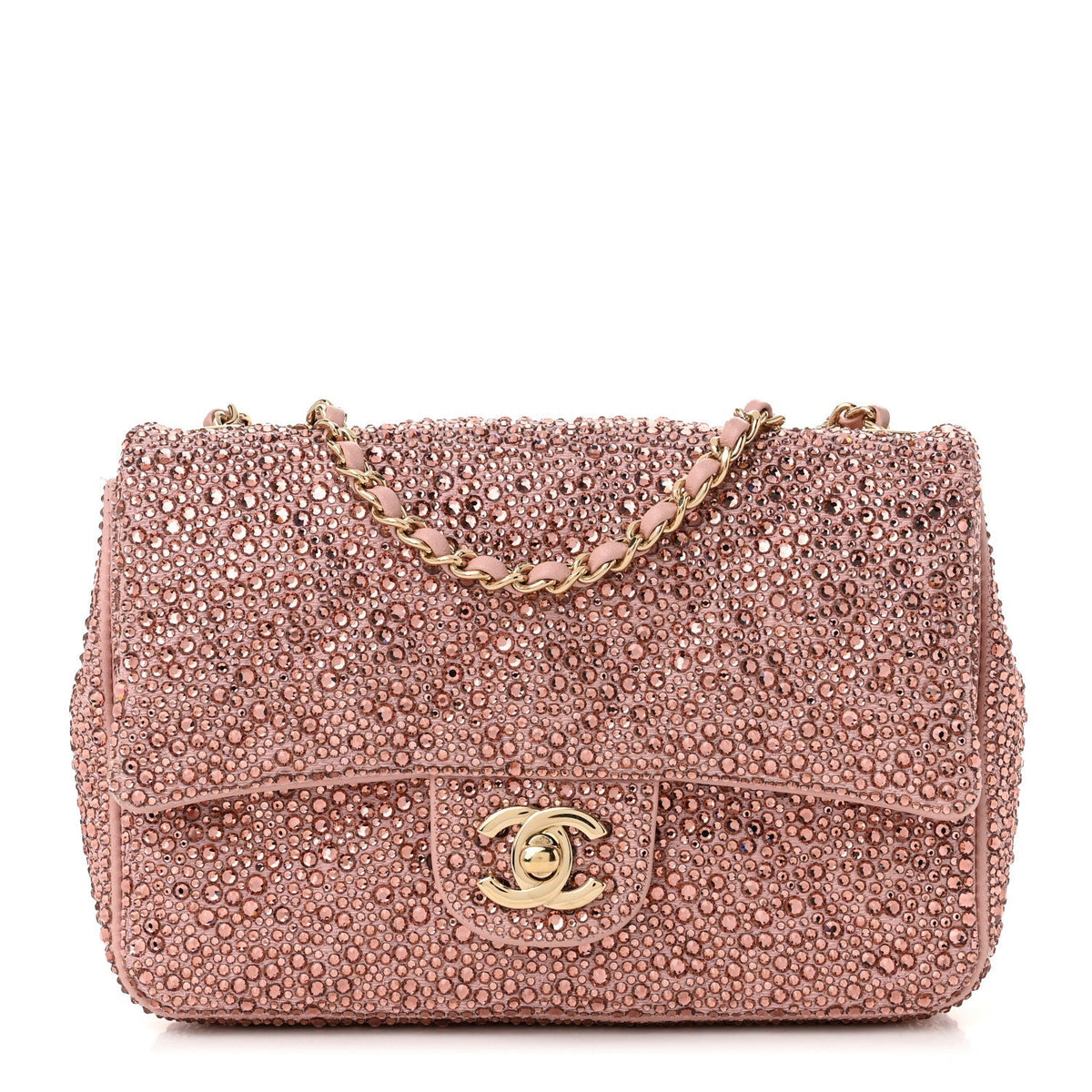 Lambskin Crystal Diamante Small Flap Light Pink