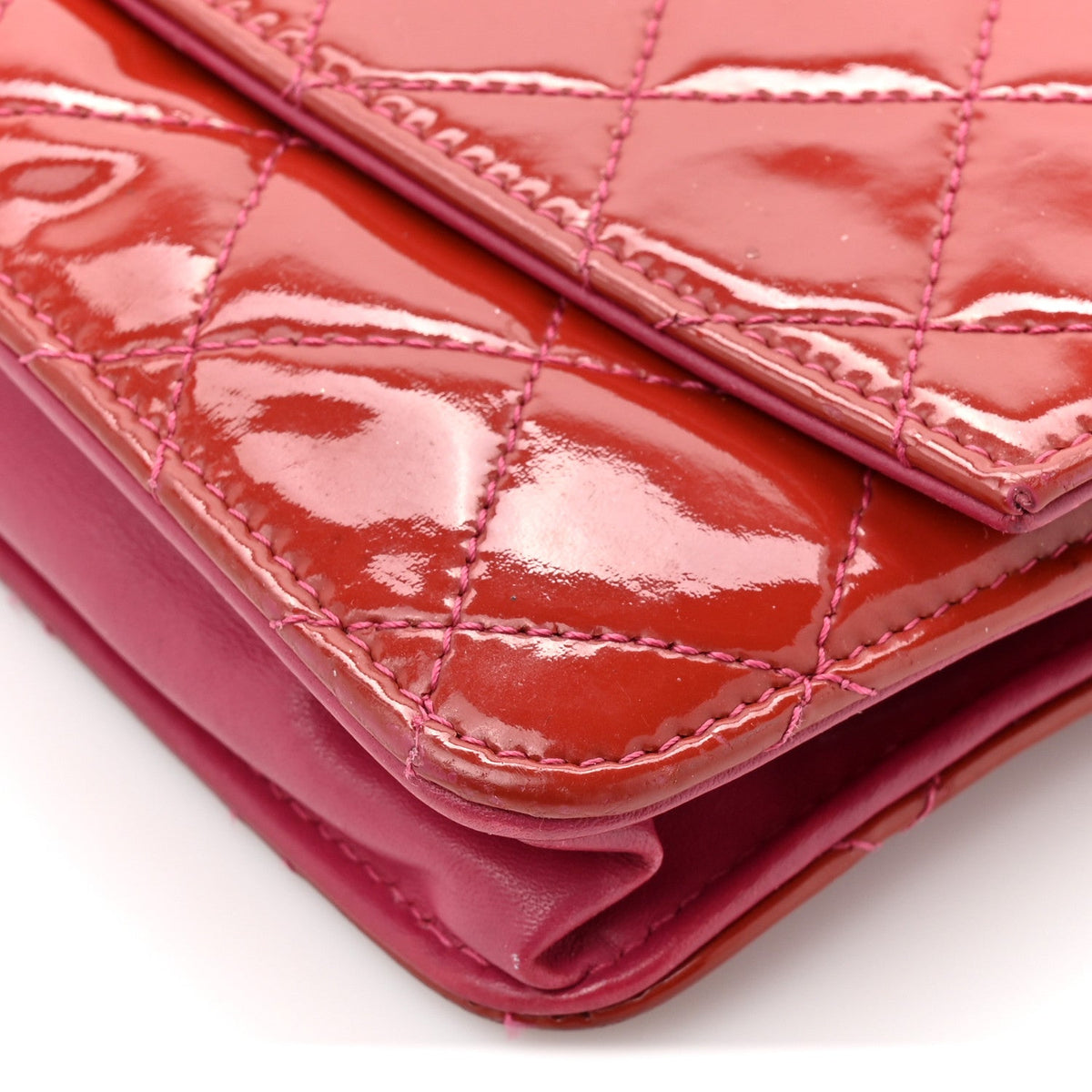 Patent Quilted Brilliant Wallet On Chain WOC Coral