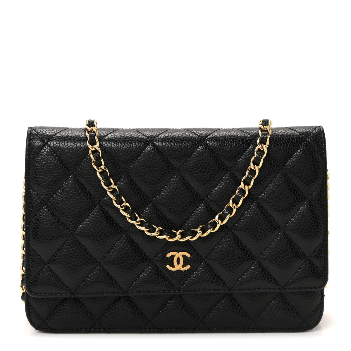 Caviar Quilted Wallet on Chain WOC Black