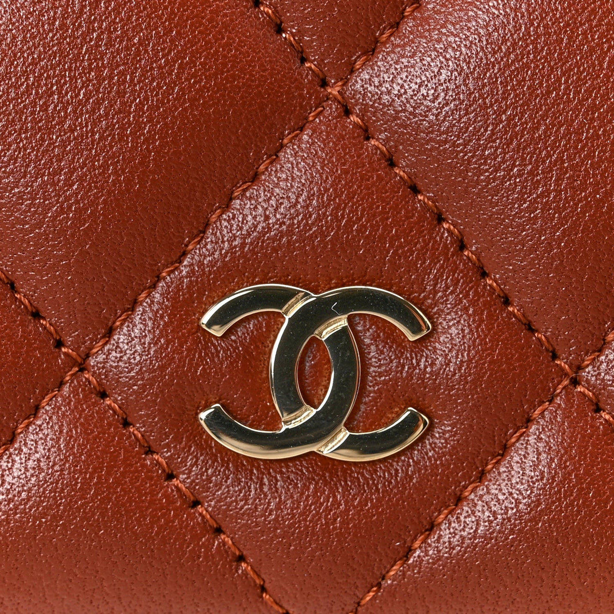 Lambskin Quilted Wallet On Chain WOC Brown