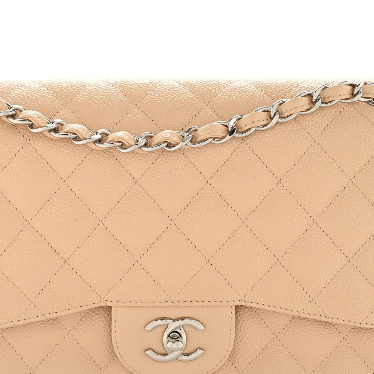 Caviar Quilted Jumbo Double Flap Beige Clair
