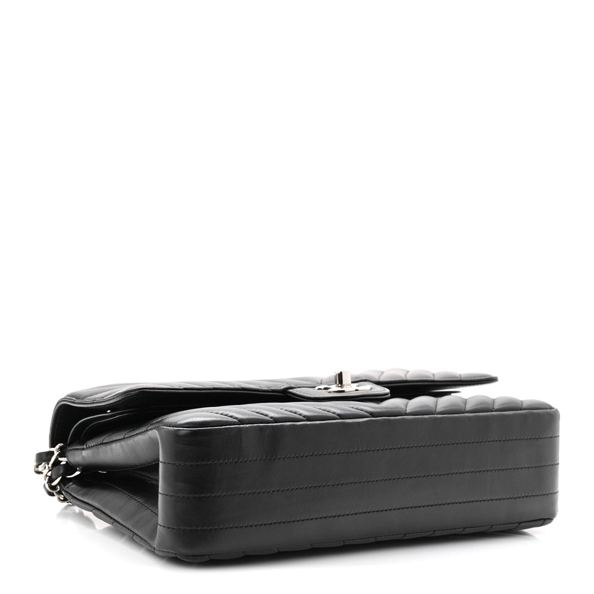 Lambskin Chevron Quilted Medium Double Flap Black