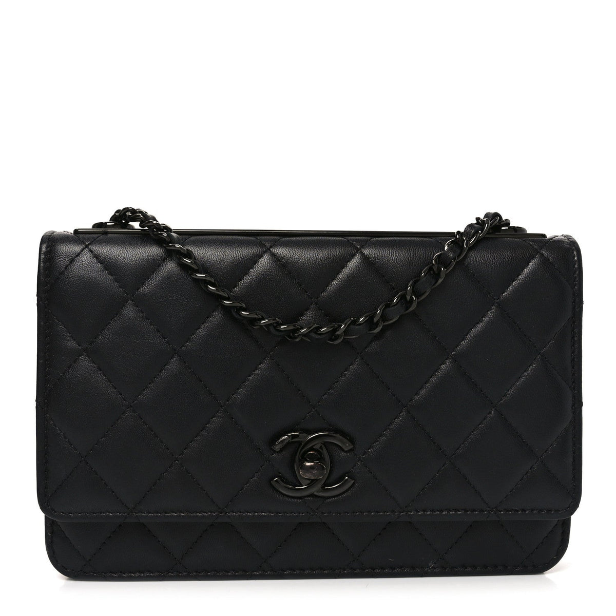 Lambskin Quilted Trendy CC Wallet On Chain WOC So Black