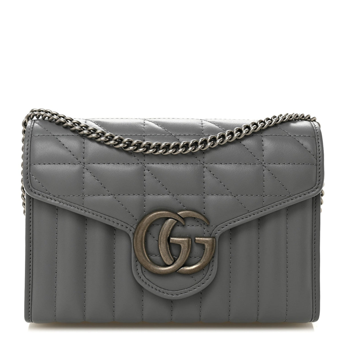 Calfskin Matelasse Aria GG Marmont Chain Wallet Deep Grey