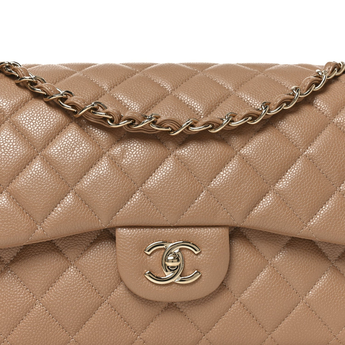 Caviar Quilted Jumbo Double Flap Beige