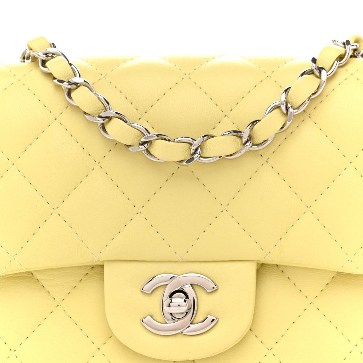 Lambskin Quilted Mini Square Flap Yellow