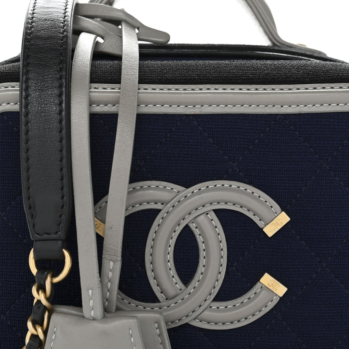 Jersey Quilted Small CC Filigree Vanity Case Blue Black Grey