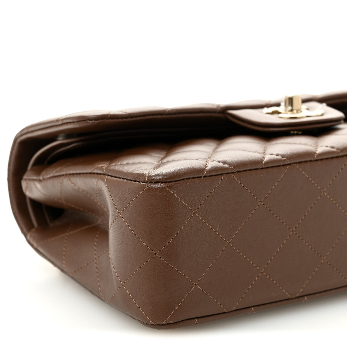 Lambskin Quilted Small Double Flap Brown