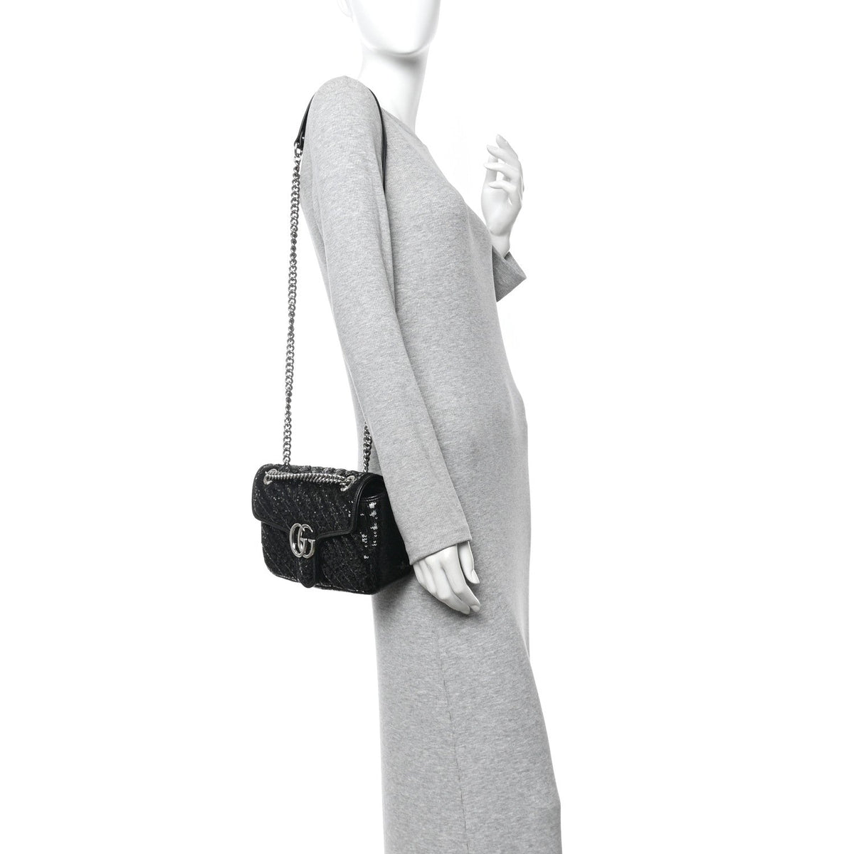 Sequin Matelasse Small GG Marmont Shoulder Bag Black