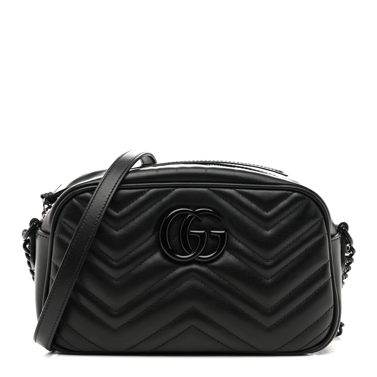 Calfskin Matelasse Monochrome Small GG Marmont Chain Shoulder Bag Black
