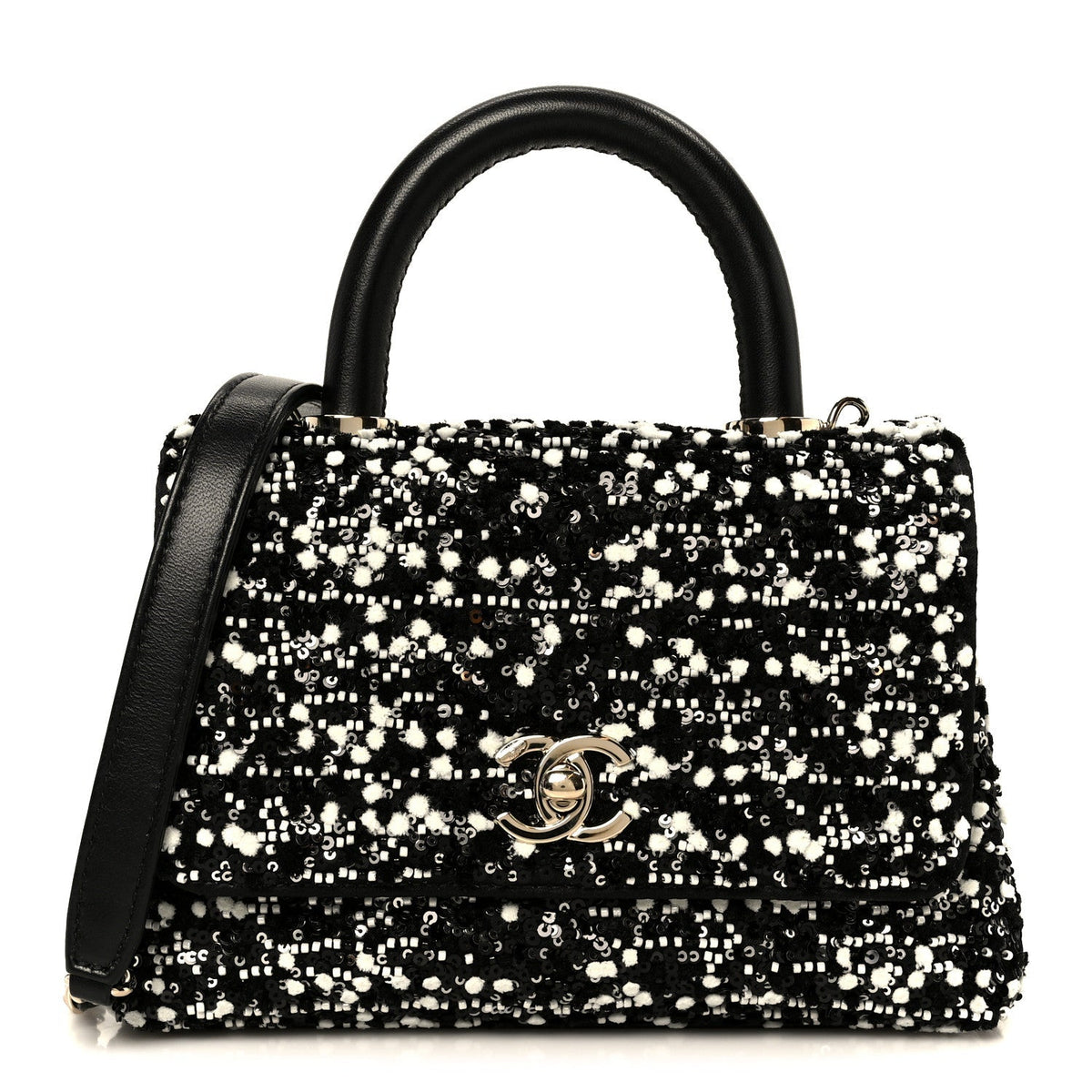 Lambskin Sequin Beaded Extra Mini Coco Handle Flap Black White