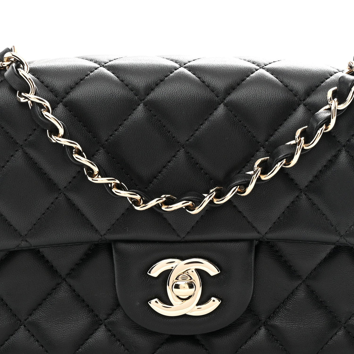 Lambskin Quilted Mini Rectangular Flap Black