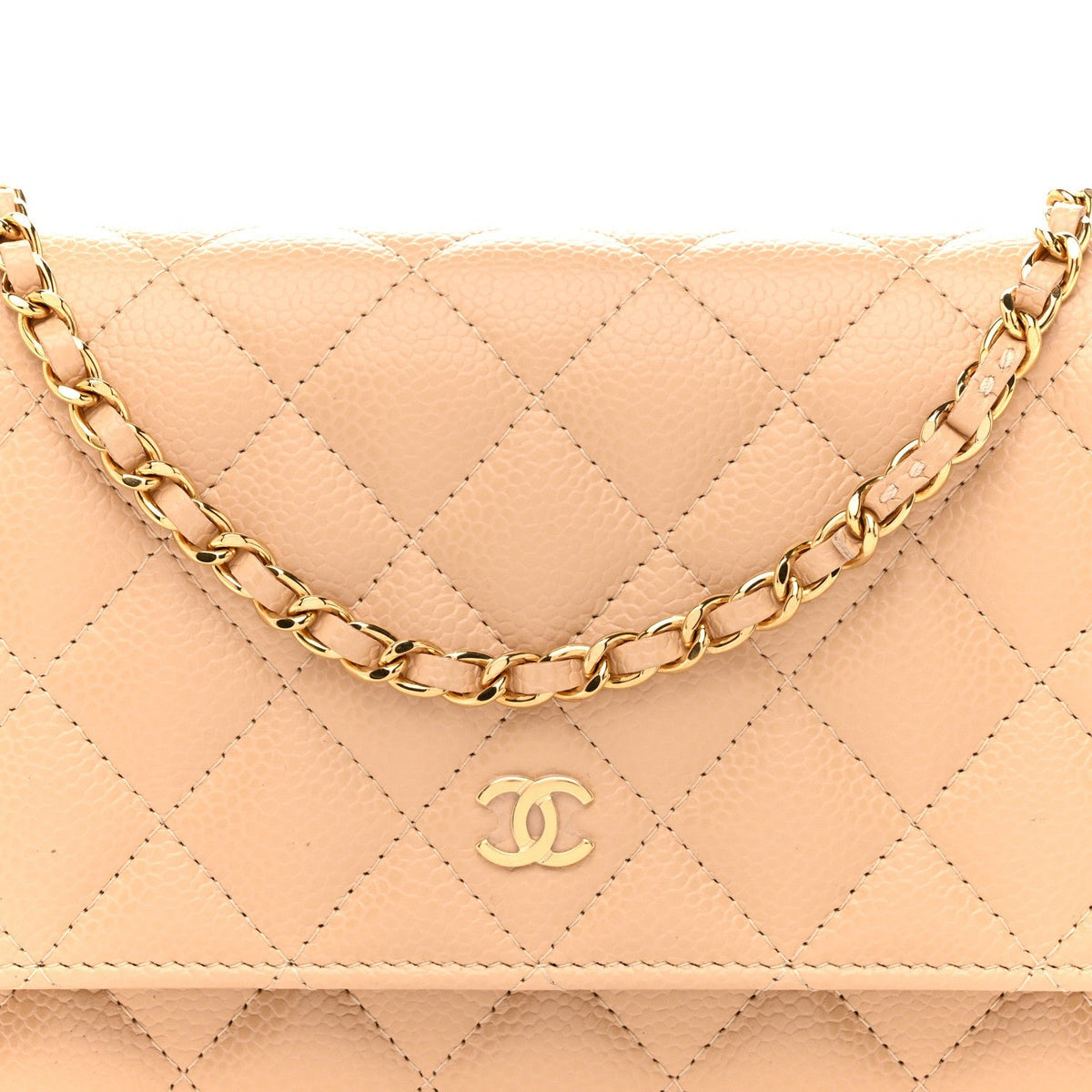Caviar Quilted Wallet on Chain WOC Beige