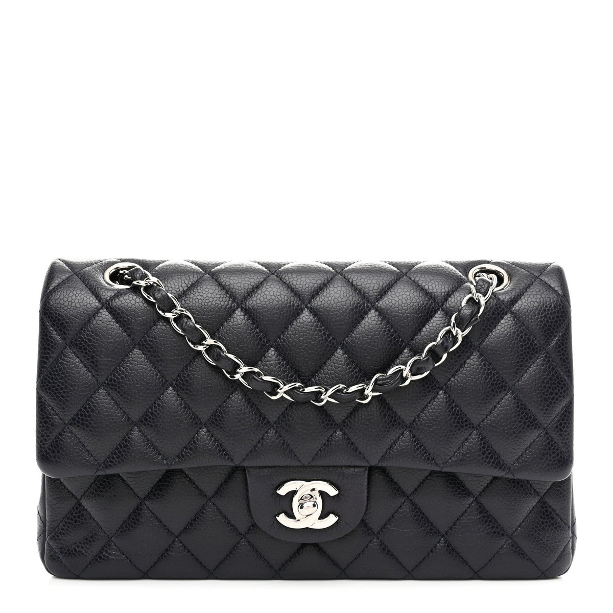 Caviar Quilted Medium Double Flap Navy