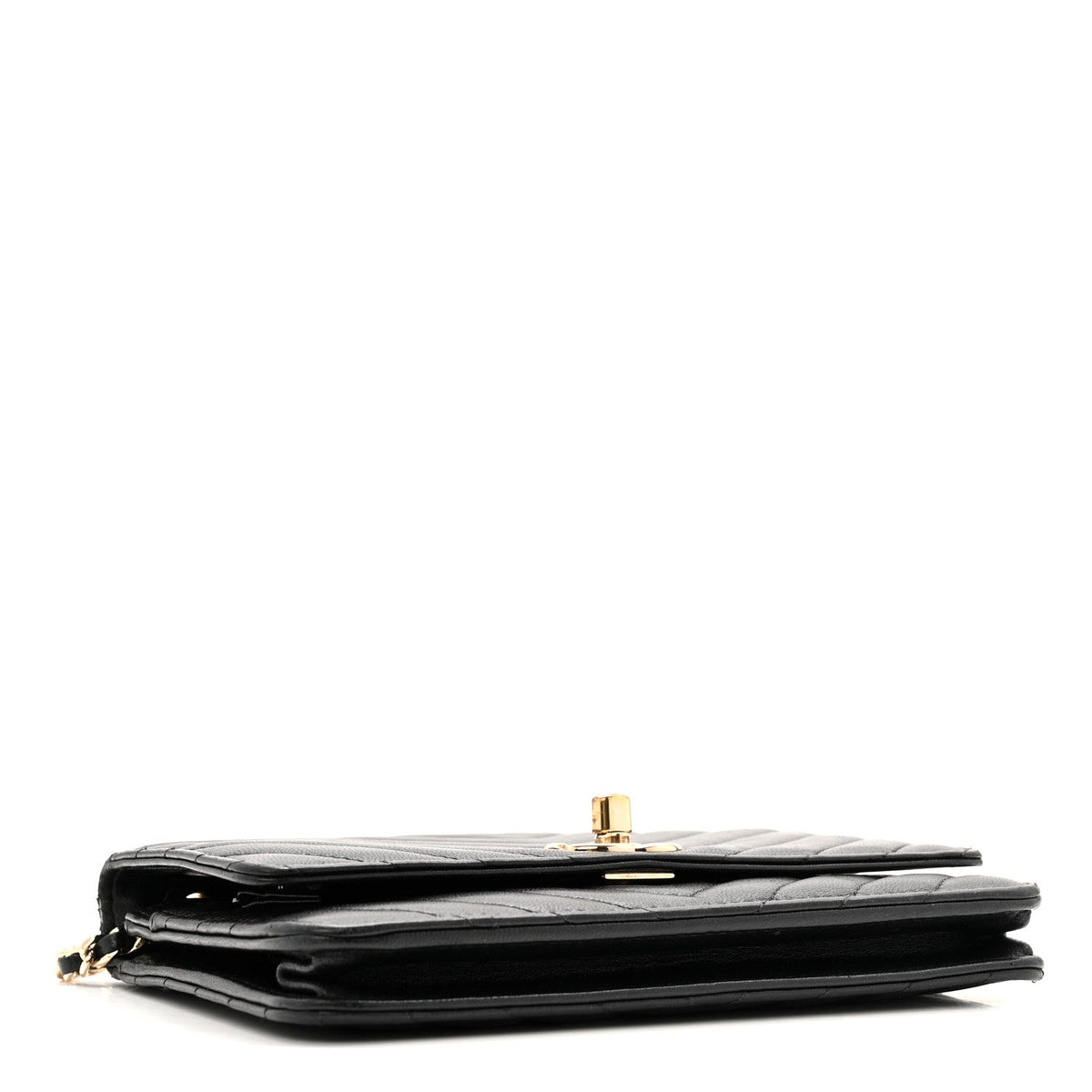 Lambskin Chevron Quilted Trendy CC Wallet On Chain WOC Black