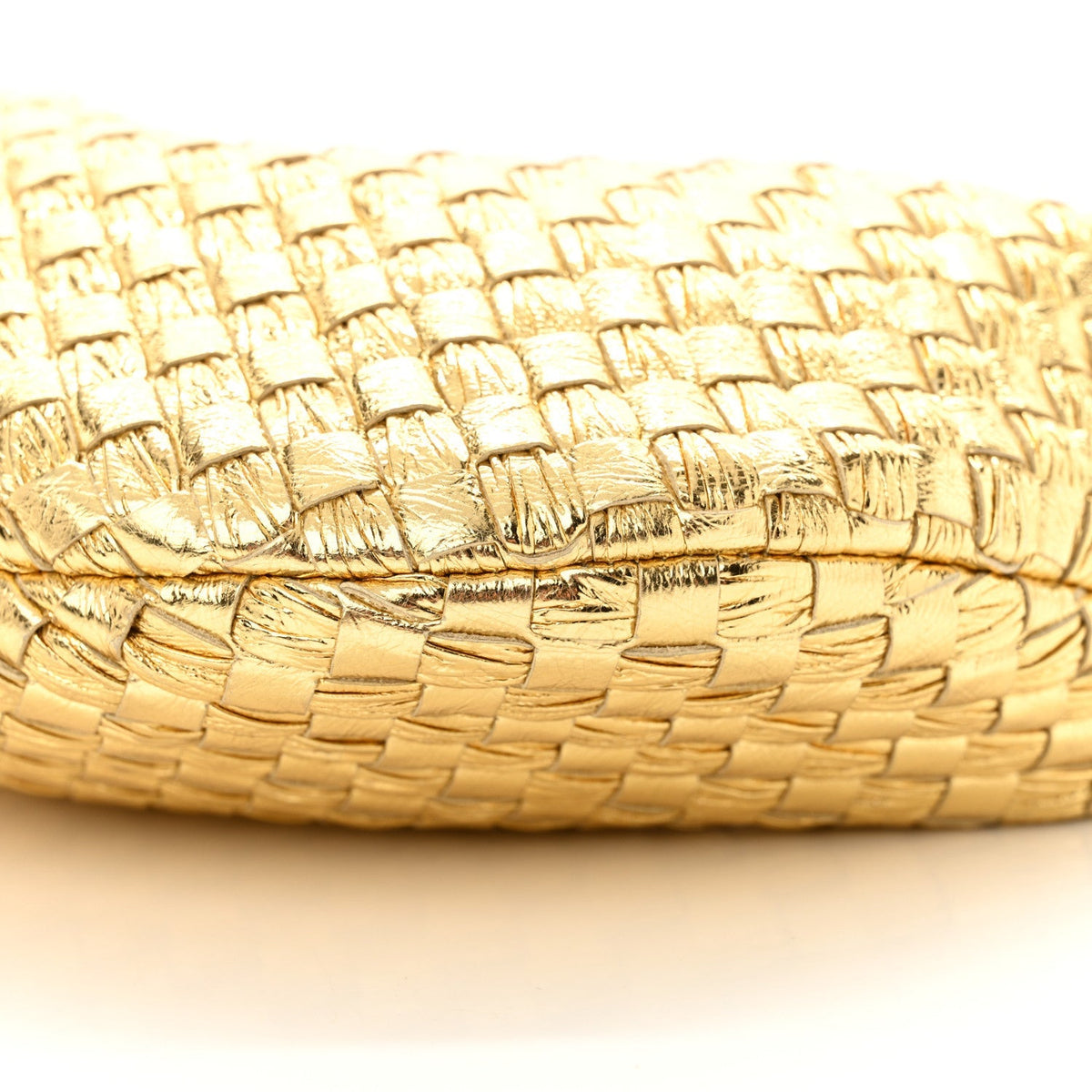 Laminated Calfskin Pressed Intreccio Mini Jodie Gold