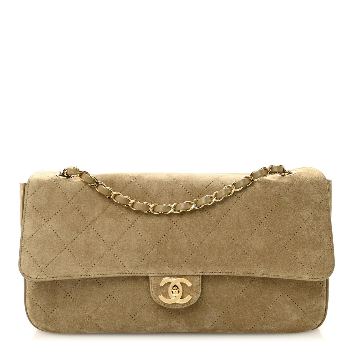 Suede Calfskin Small Souplissimo Maxi Flap Dark Beige