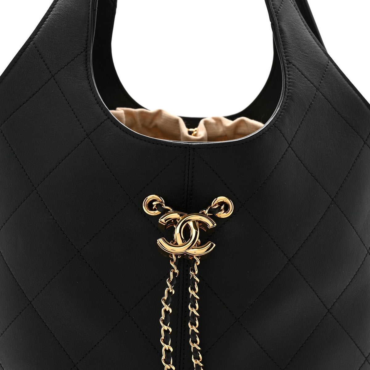 Calfskin Quilted Large Shopping Bag Black