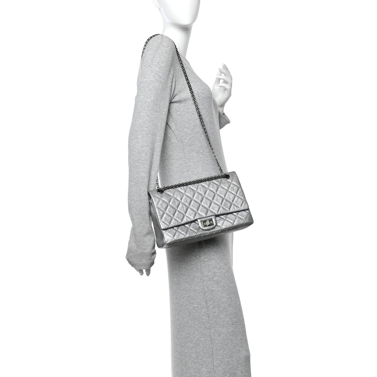 Metallic Aged Calfskin Quilted 2.55 Reissue 226 Flap Silver