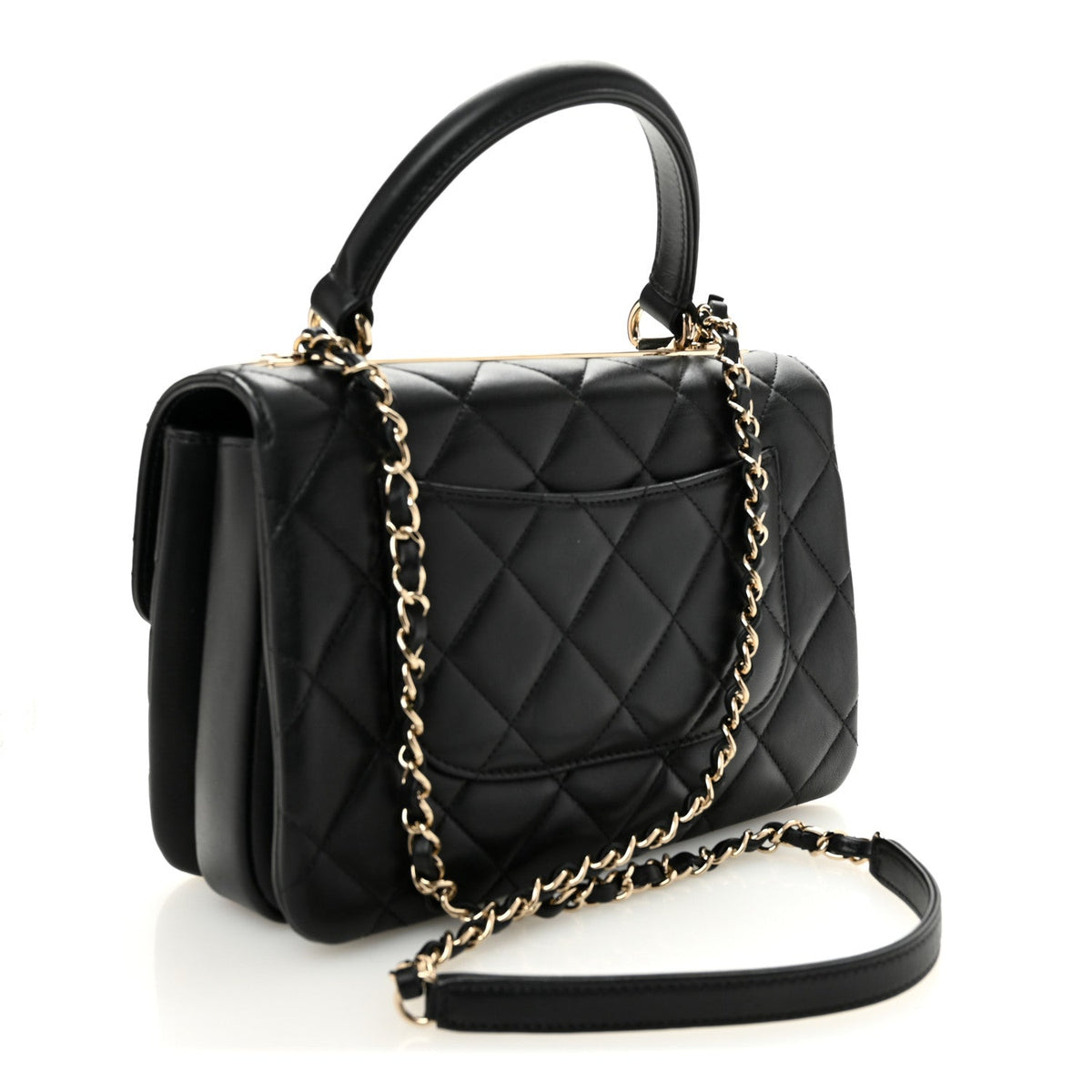 Lambskin Quilted Small Trendy CC Dual Handle Flap Bag Black
