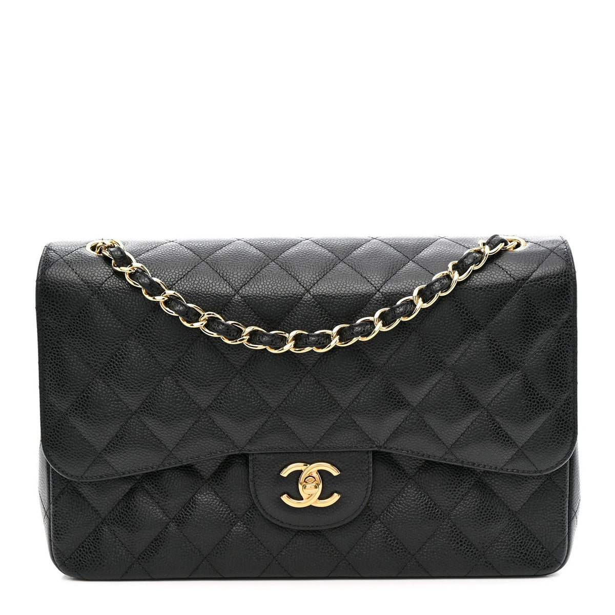 Caviar Quilted Jumbo Double Flap Black