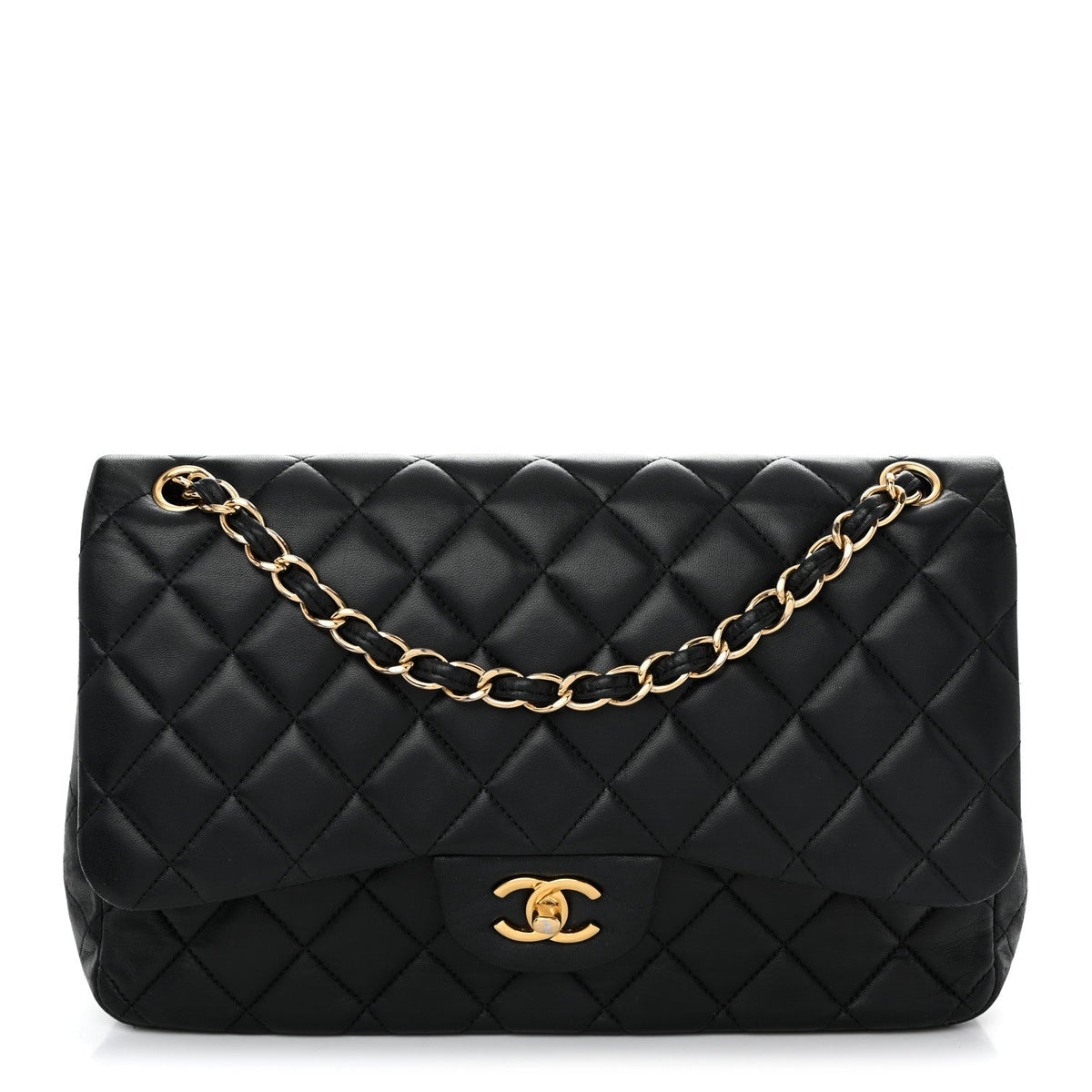 Lambskin Quilted Jumbo Double Flap Black