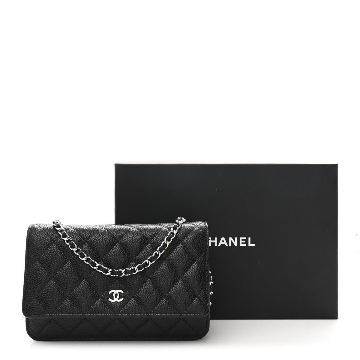 Caviar Quilted Wallet on Chain WOC Black