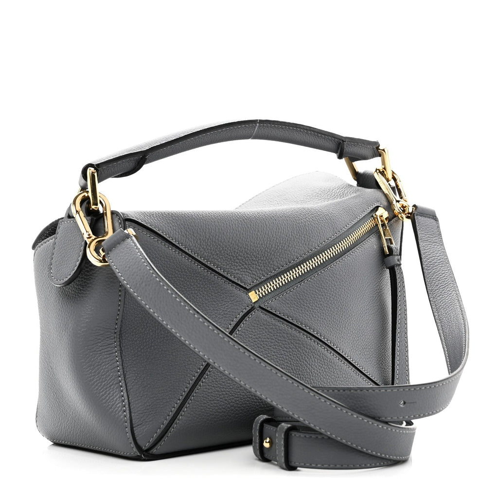 Soft Grained Calfskin Small Puzzle Bag Asphalt Grey