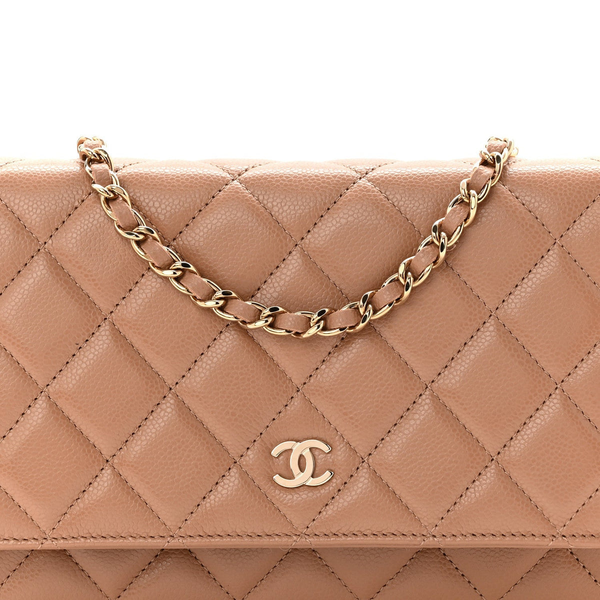 Caviar Quilted Wallet on Chain WOC Dark Beige