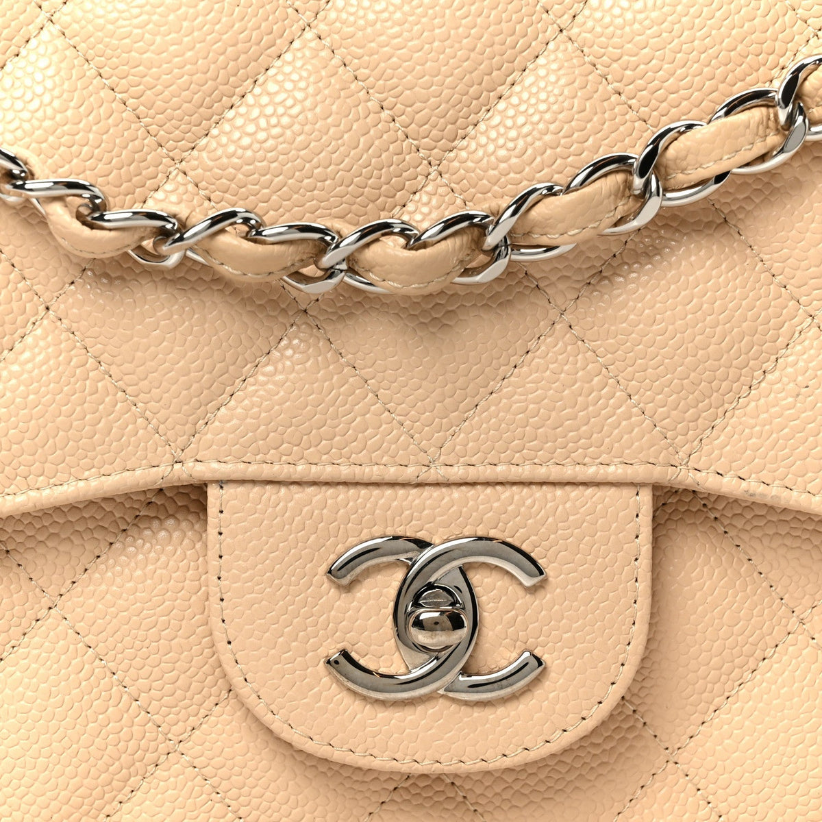 Caviar Quilted Jumbo Double Flap Beige Clair