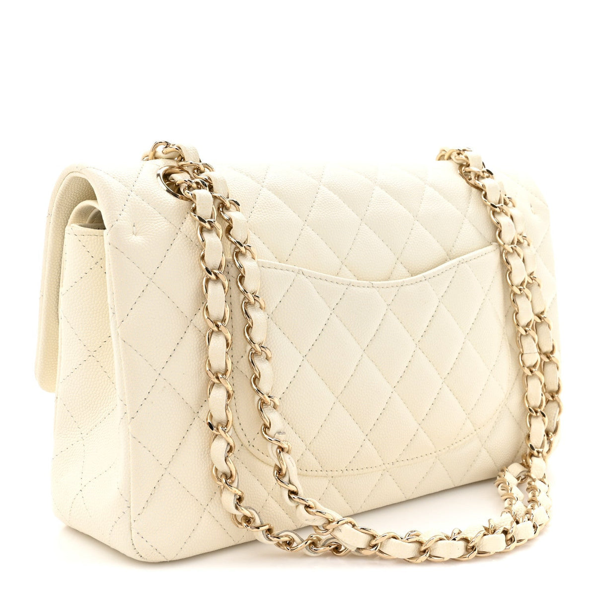 Caviar Quilted Medium Double Flap White