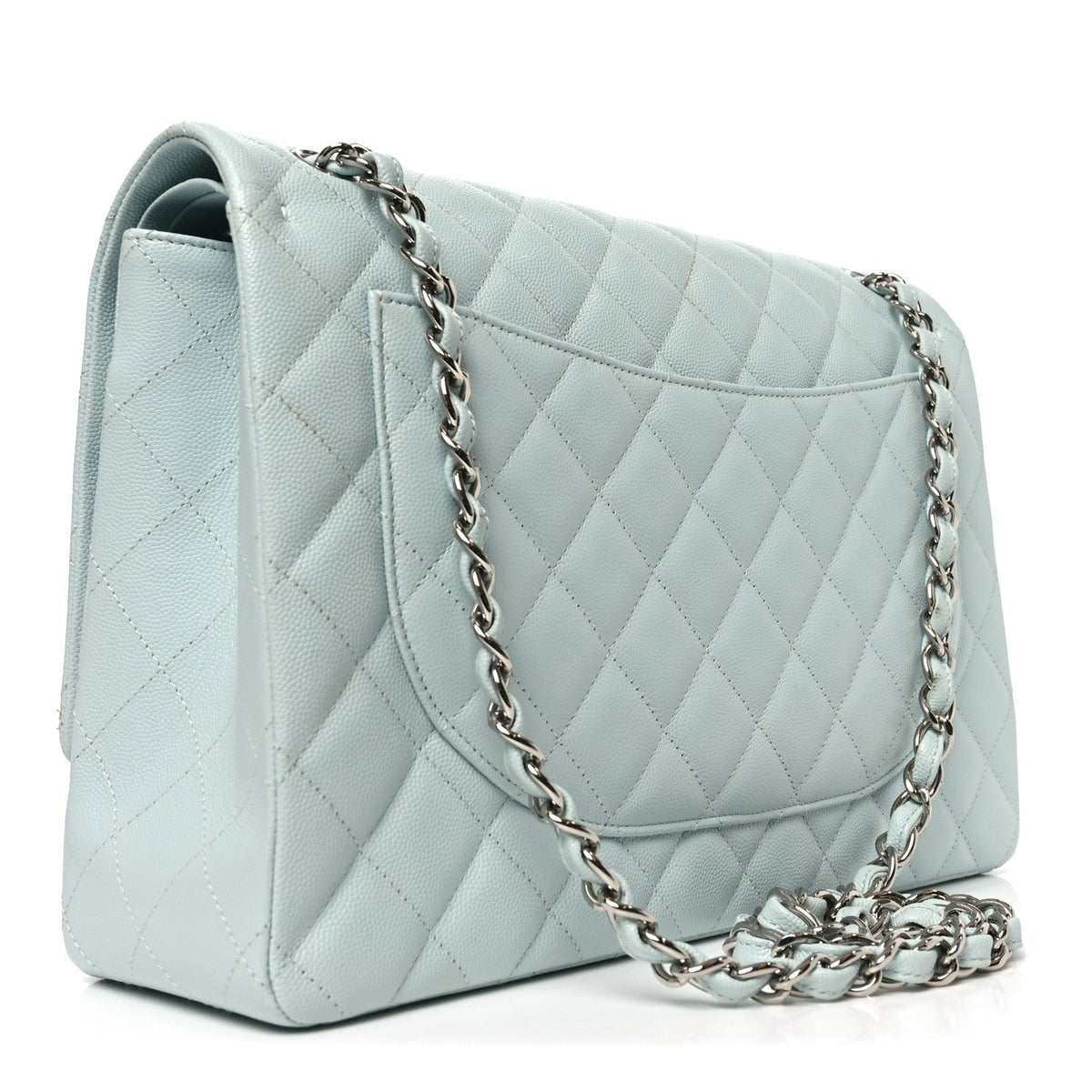 Caviar Quilted Maxi Double Flap Light Blue