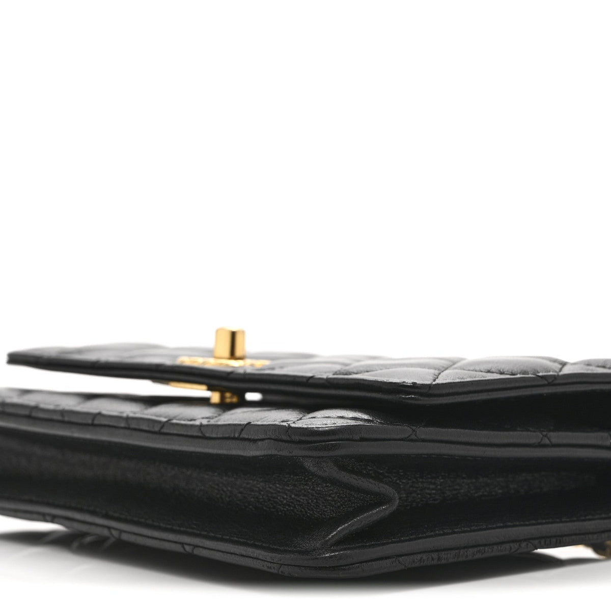 Shiny Lambskin Quilted Dynasty Wallet On Chain WOC Black