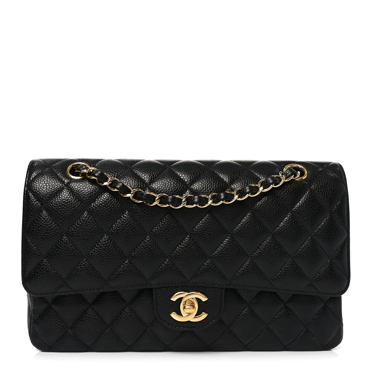 Caviar Quilted Medium Double Flap Black