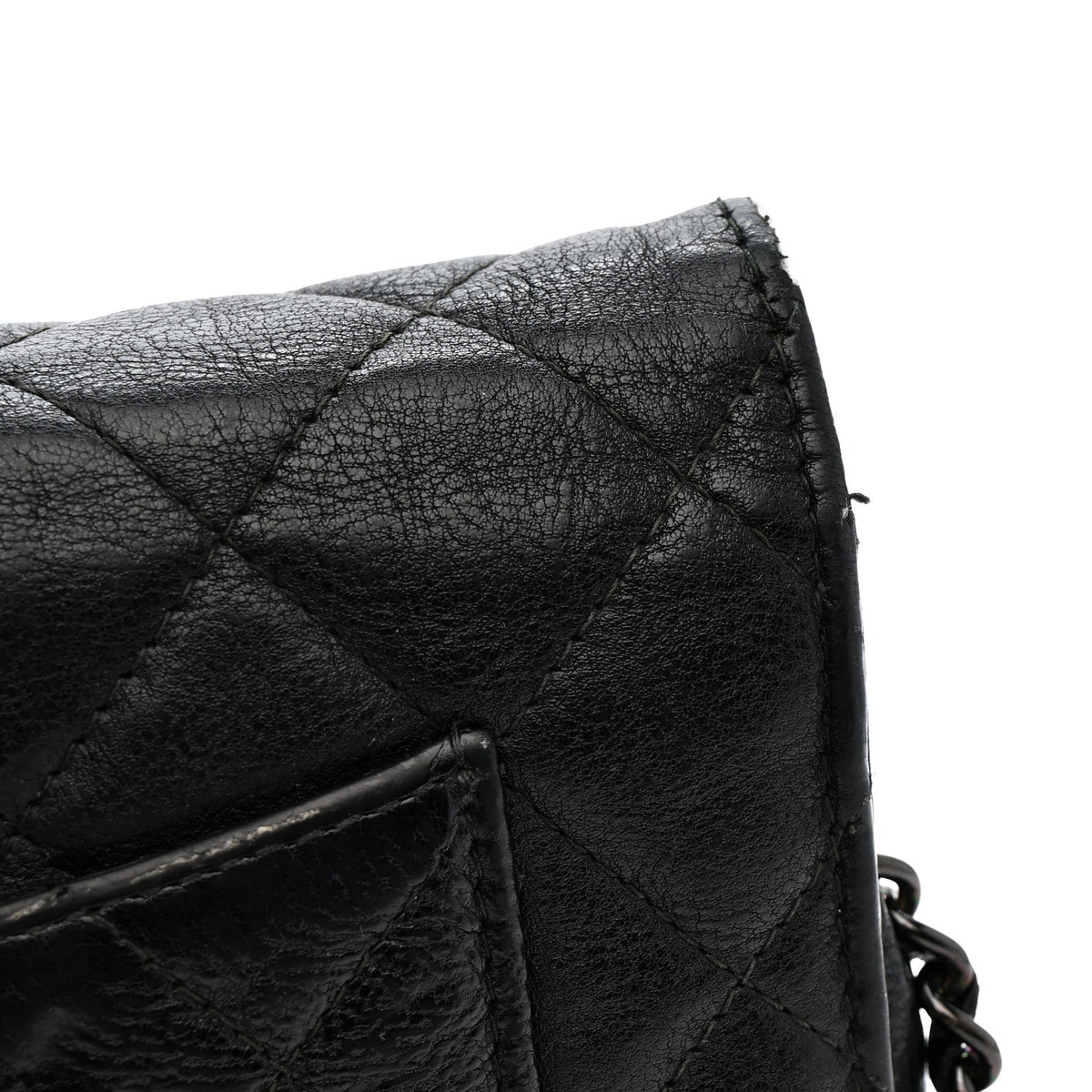 Crumpled Calfskin Quilted Wallet On Chain WOC So Black