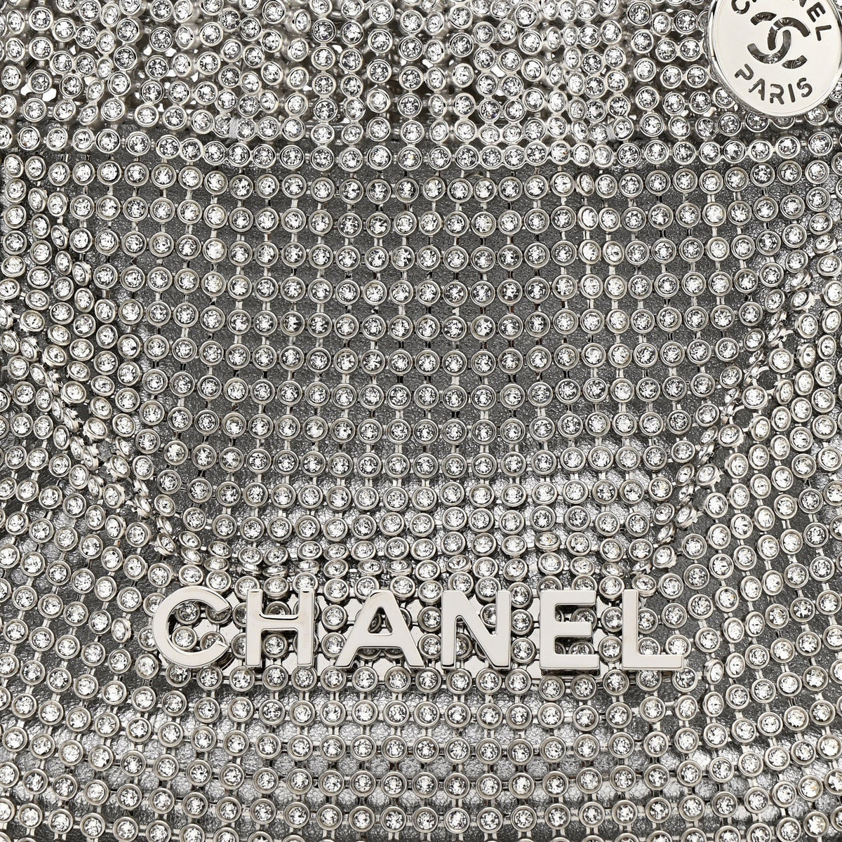 Crystal Embellished Metallic Lambskin Mini Chanel 22 Silver