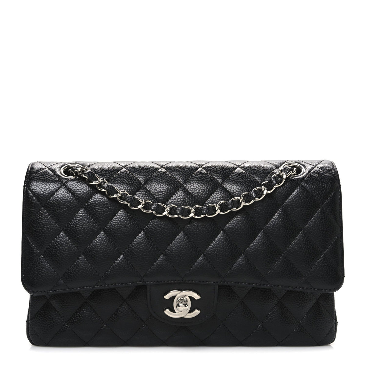 Caviar Quilted Medium Double Flap Black