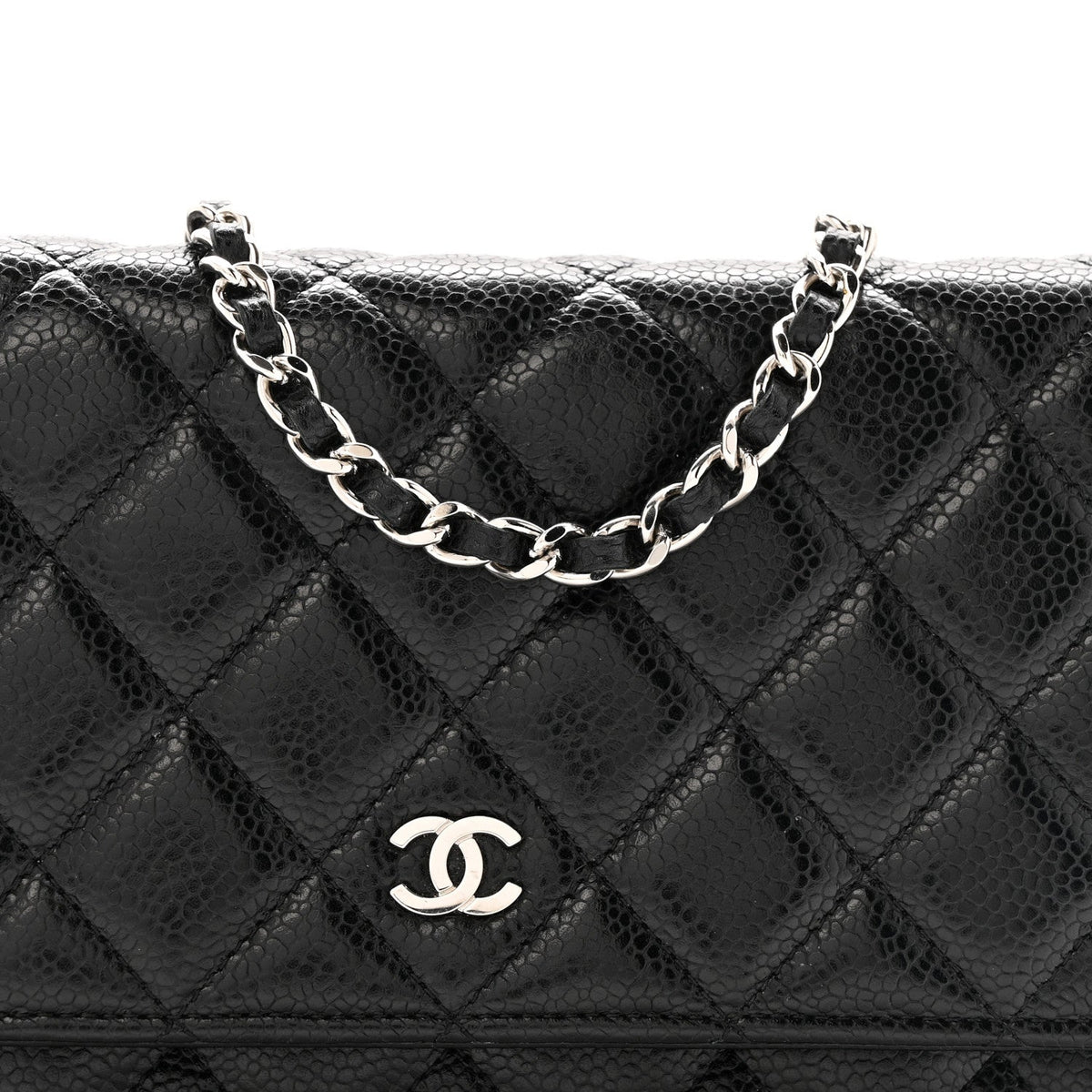Caviar Quilted Wallet on Chain WOC Black