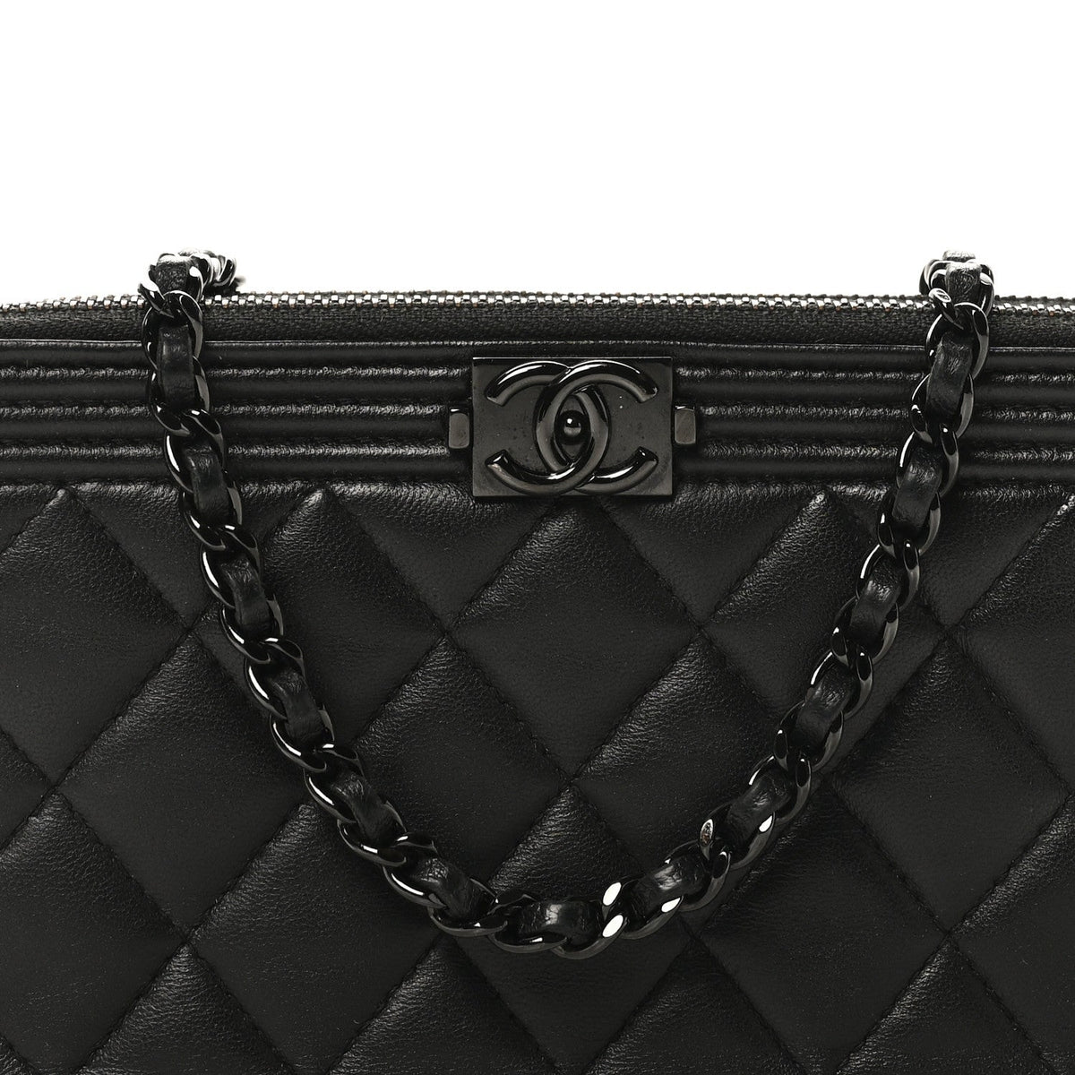 Lambskin Quilted Small Boy Clutch With Chain So Black