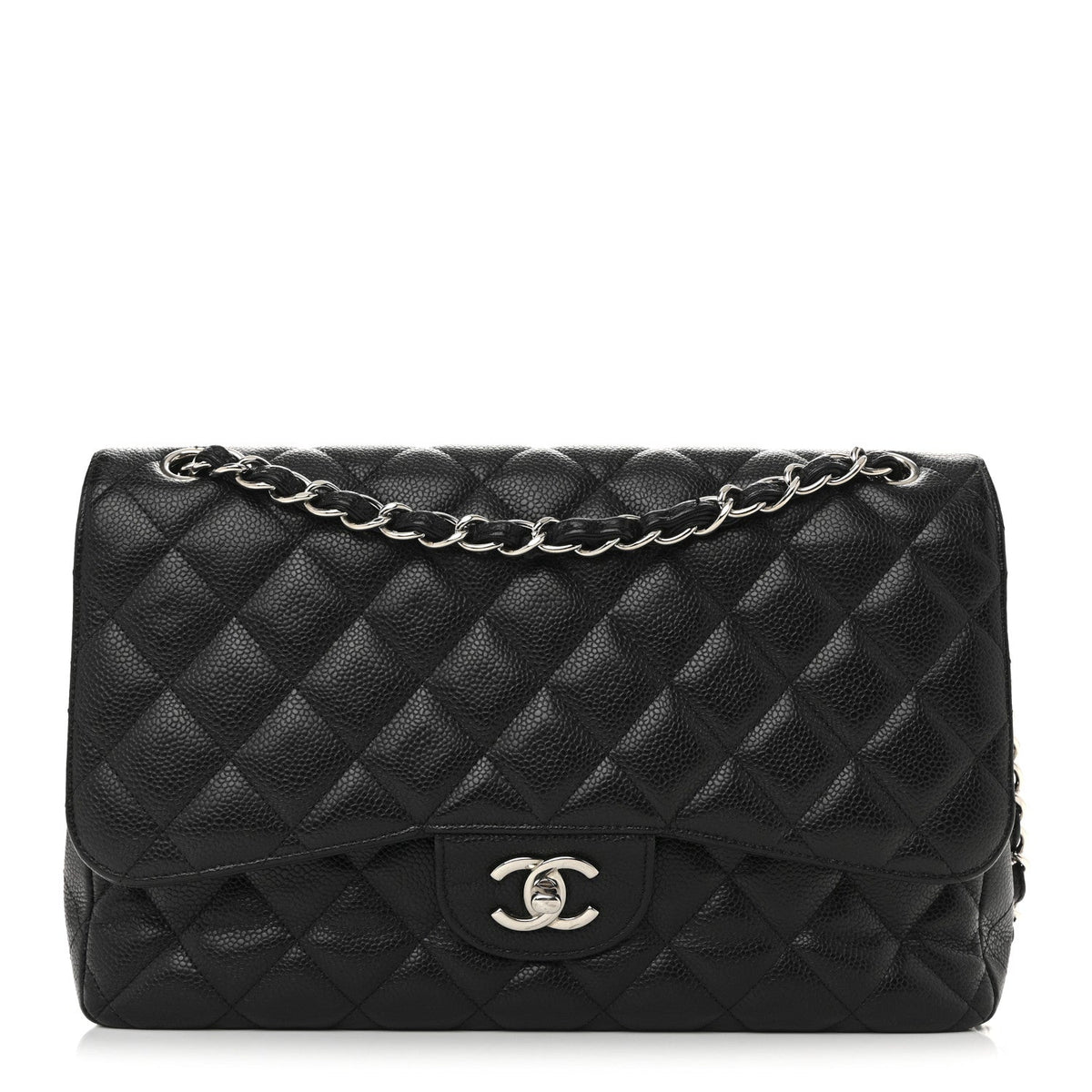 Caviar Quilted Jumbo Double Flap Black