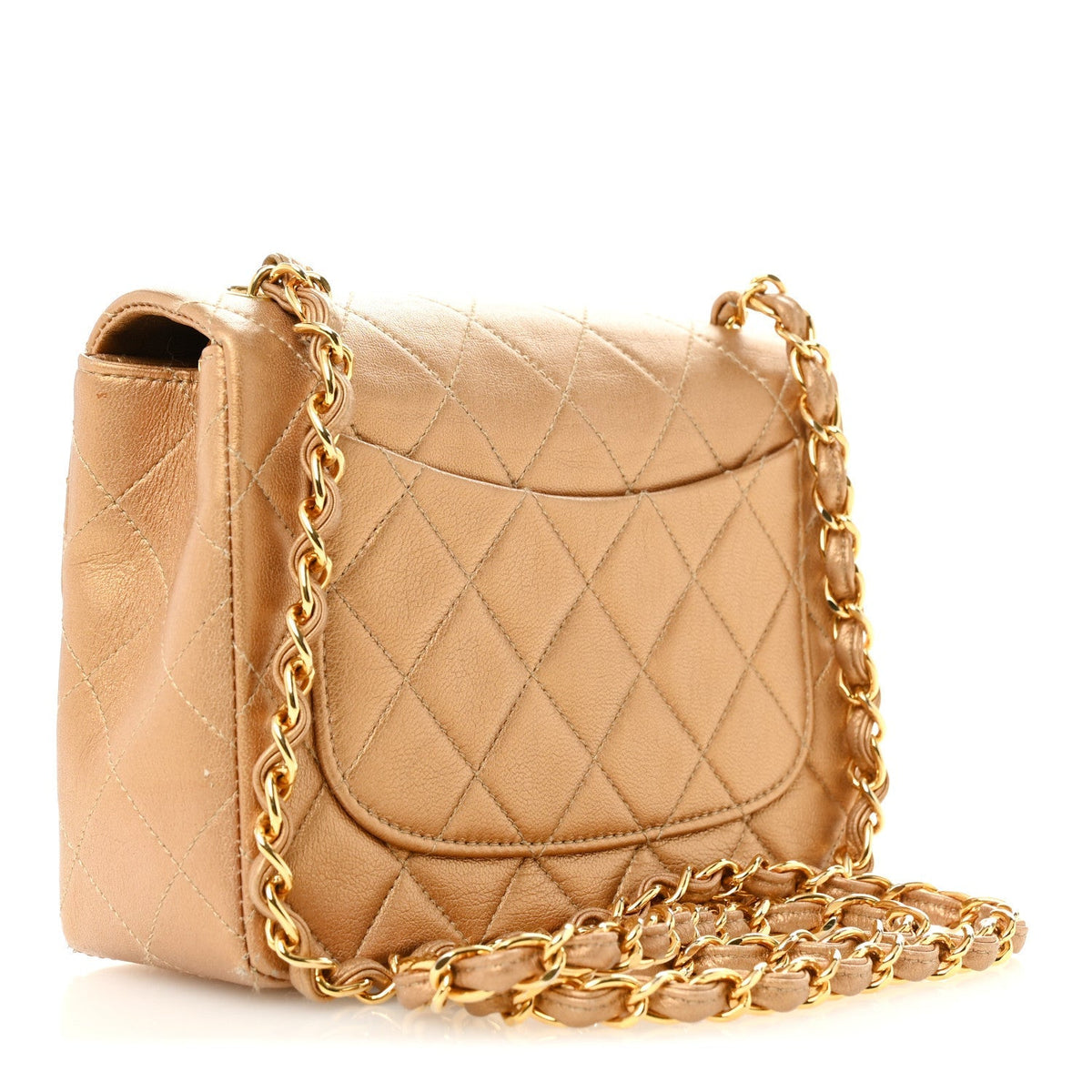 Metallic Lambskin Quilted Mini Square Flap Bronze
