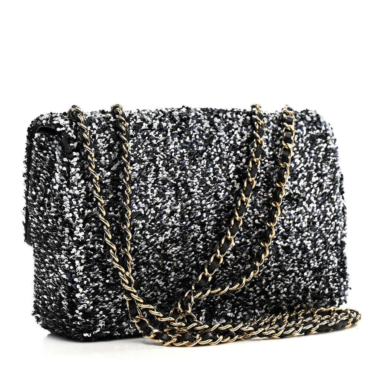 Sequin Quilted Small Single Flap Black White Grey